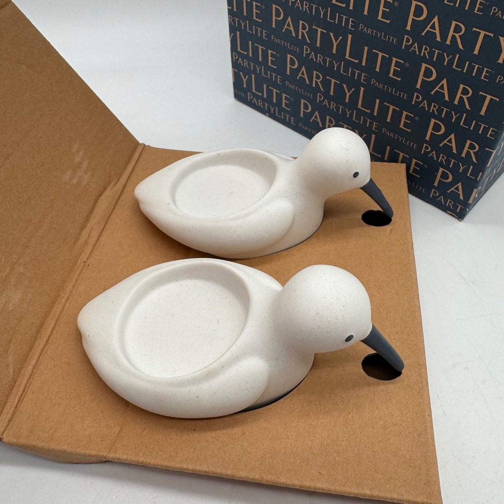 PartyLite Sandpiper Tealight Candle Holder Pair P92944 Porcelain White NIB Set